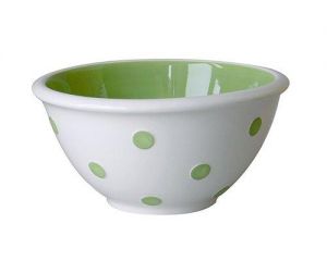Terramoto Ceramic Polka Dots 11-Inch Large Mixing Bowl, Apple Green On White