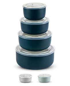 KooK Ceramic Nesting Bowls with Lids, Food Storage Containers,