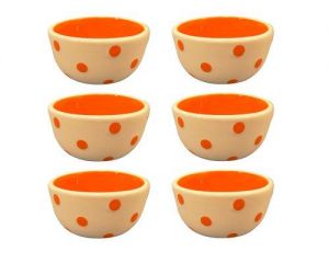 Terramoto Ceramic Polka Dots 4-Inch Prep Bowls, Orange on White, Set of 6