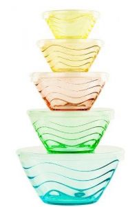 All Purpose Glass Bowl and Food Storage Containers 10 Pcs Set - Glass Lunch Bowls Set with Snap Tight Lids (Wave Design)