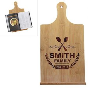 Custom Engraved Cookbook Stand - Personalized Recipe Cook Book Holder - Wood Housewarming Kitchen Chef Gift (Horizontal - 10.25 x 10.25)