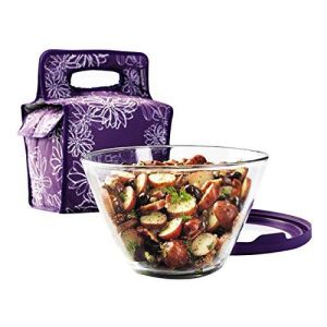 Anchor Hocking 3 Piece Glass Mixing Bowl with Eggplant Tote