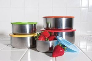 10 Pcs Stainless Steel Mixing Bowls or Food Storage Containers Set with Colored Lids