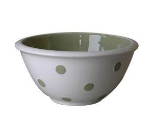 Terramoto Ceramic Polka Dots 11-Inch Large Mixing Bowl, Sage Green on White
