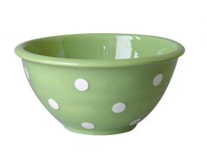 Terramoto Ceramic Polka Dots 11-Inch Large Mixing Bowl, White On Apple Green