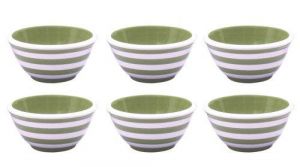 Terramoto Ceramic Stripes 4-Inch Prep Bowls, Sage Green, Set of 6