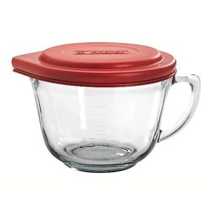 Anchor Hocking Batter Bowl, 2 Quart Glass Mixing Bowl with Red