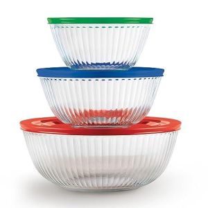 Pyrex Sculpted Large 6-Piece Glass Mixing Bowls, 1.3 QT, 2.3