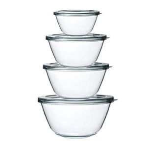 M MCIRCO Glass Mixing Bowls with Lids, 4 Packs Glass Bowl Set,