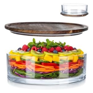 LemonRoad 9.6 Inch Large Salad Bowl with Acacia Wood Lid Glass