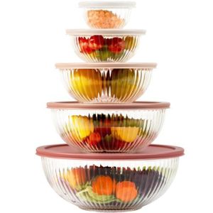Glass Mixing Bowls with Lids Sets, 5 Packs Glass Bowls with