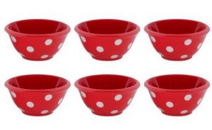 Terramoto Ceramic Polka Dots 4-Inch Prep Bowls, White on Red, Set of 6