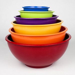 6PC Nested Melamine Kitchen Mixing Bowl Red, Orange, Yellow, Purple, Green, Blue