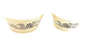 Set of 2 Vintage Pyrex Homestead Tan & Blue Speckled Mixing Bowls (401 and 402)