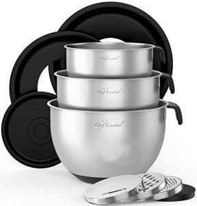 Chef Essential Stainless Steel Mixing Bowls, 18/10 Material, Set of 3, CE Series, Black