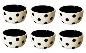 Terramoto Ceramic Polka Dots 4-Inch Pinch Bowls, Black on White, Set of 6